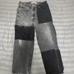 Levi's 550 パッチワークデニム W42 L30 リメイク 黒デニム