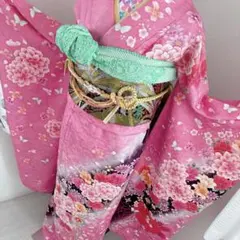 未使用に近い　正絹振袖フルセット　薔薇　ピンク 花柄 成人式に