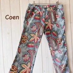 【美品】＊Coen コーエン＊ ストレッチコットンパンツ 総柄 L ブルーグレーのサムネイル