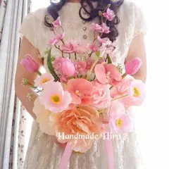 春色クラッチブーケ☆ブートニア付き