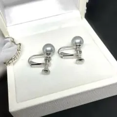 冠婚葬祭用 グレー シルバー カラーパール イヤリング クリップ式イヤリング