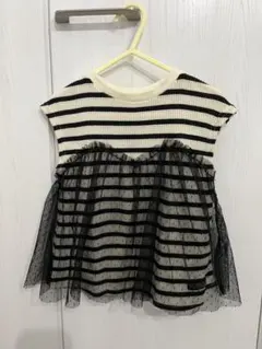 BREEZE ストライプ柄チュールフリルトップス 110cm