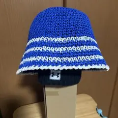 着用一回　帽子屋Flava購入　バケットハット青×白のサムネイル