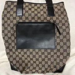 GUCCI キャンバスレザー　トートバッグ　ベージュ✖️ブラック　黒型押し