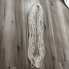 ホワイト貝殻ロングネックレス　シェルレイ　12連　中古