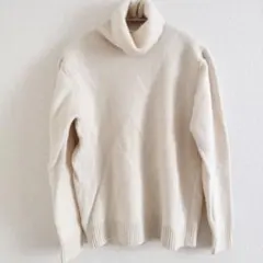 【EDIFICE】アイボリー カシミヤ混 タートルネック ニット