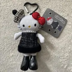 新品未使用　ハローキティ　ぬいぐるみキーホルダー　ブラック　リボン　足長