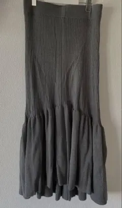 【Mサイズ】coca リブニット裾フレアスカート チャコール