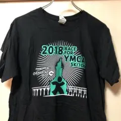 ギルダン　半袖Tシャツ 総柄　企業ロゴ　スリーブロゴ　YMCA　黒　ブラック