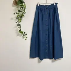 ［F ROSSO］デニムボタン付きマキシスカート（F）ブルー　ウエストゴム