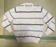 ユニクロ　メンズ　綿　セーター　ピンク　黒グレー　ライン　L