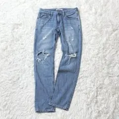 EDWIN デニムパンツ S ブルー ダメージ加工 クラッシュ ストレートのサムネイル