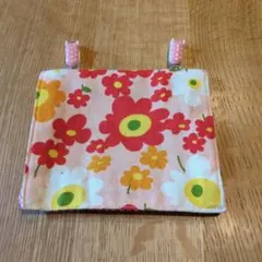 移動ポケット【サーモンピンク/花柄/ハンドメイド】(幼稚園/小学校)