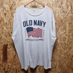 古着USA ホワイトTシャツ 2XL オーバーサイズ オールドネイビー