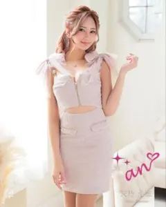 anキャバドレス リボン付きミニワンピース ベージュSサイズ