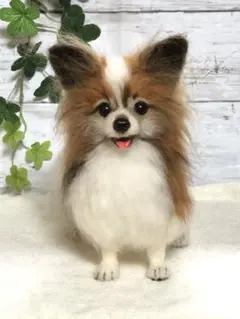 羊毛フェルト　ハンドメイド犬【パピヨン】USAMIMI様専用ぬいぐるみメモリアル