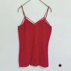 ★EXPRESS【M】キャミソール Vネック ノースリーブ 無地 レッド 綿