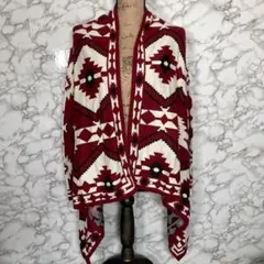 H&M／総柄　裾変形カーディガン　えんじ黒白【Sサイズ】