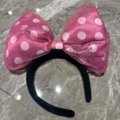 【ディズニー公式】ミニーカチューシャ 水玉模様　ピンク　ミニーサイン