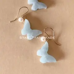 ◆3月誕生石◆バタフライアクアマリン☆14kgfピアスorフープイヤリング