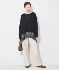 SLOBE IENA レースコンビカットソー　ブラック