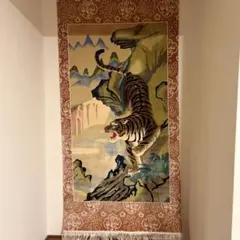 【希少】虎　タイガー　タペストリー　刺繍　手織りシルク　ヴィンテージ