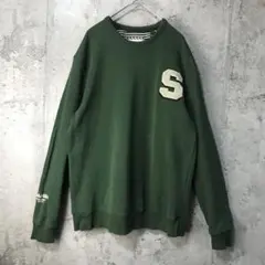 A4911古着　トレーナー　スウェット　ワンポイント　ダークグリーン
