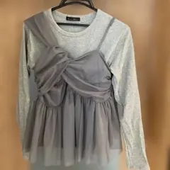 レイヤード長袖トップス グレー