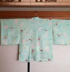 水色 花柄 羽織　短丈　パステル　花模様　花見　茶会