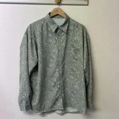 ペイズリー柄長袖シャツ L グリーン系