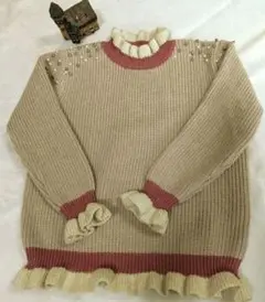 キッズ　ラメ入り　ニット　セーター　女児　ピンク　フリル