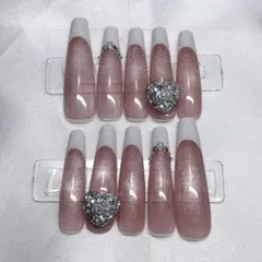 ギャル　ロングネイルチップ　マグネット　バレンタイン　ピンク