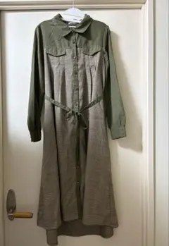 axes femme シャツワンピース 長袖 オリーブグリーン