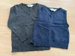 H&M Vネック ニットベスト セーター 長袖 ネイビー グレー 90 110