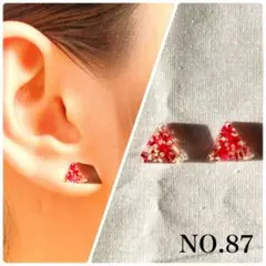 NO.87 レジンピアス パーツ変更可 押し花 レースフラワー シンプル