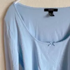 無地 カットソー Uネック長袖 XL 綿 お出かけ普段着 水色 シンプル 上品のサムネイル
