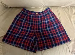 ピンクラテ　赤　チェック　ショートパンツ　半ズボン 　XXS 　140サイズ