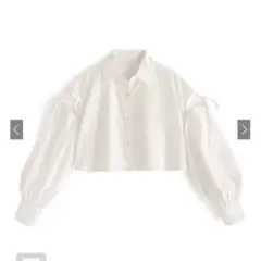 GRL グレイルショルダースリットリボンショート丈シャツ　dk1145