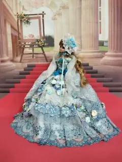 ゆ*ー様 ジェニーフレンド27cmドール服　ピンクとグレーのボリュームドレス ゆ*ー様 ジェニーフレンド27cmドール服 ピンクとグレーのボリューム