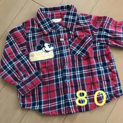 Disney ミッキー 長袖 チェックシャツ 80cm