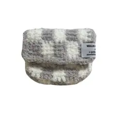 市松模様のミニポーチ　チェック　ハンドメイド　アフガン編み　ポーチ【白×グレー】