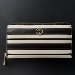 TORY BURCH ストライプ ラウンドファスナー 長財布のサムネイル
