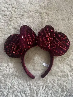 ミッキー型スパンコールカチューシャ ワインレッド