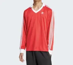 adidas 赤 Vネック 長袖シャツ