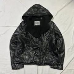 Levi's フード付き黒レザー　ライダースジャケット