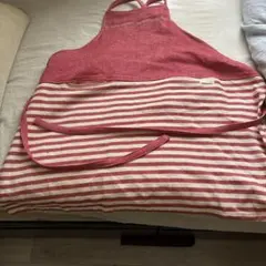 赤と白のストライプエプロン 100%コットンのサムネイル