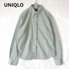 ユニクロ／シャツ M 長袖 ボタンダウン ギンガムチェック コットン グリーン