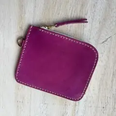 L字ファスナーミニウォレット コンパクト財布　手染め　パープル系　本革
