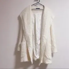 クリーム色ファーコート リボン付き