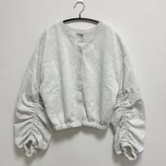 グレー 袖ボリューム スウェット カーディガン
